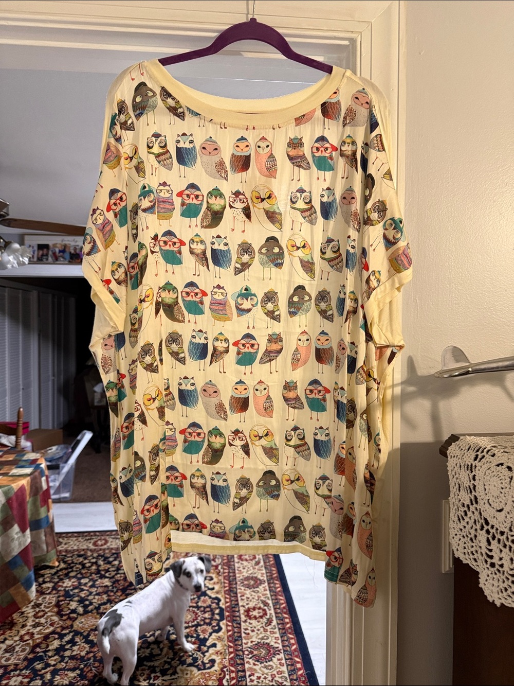 Cream Owl Print Oversized Top